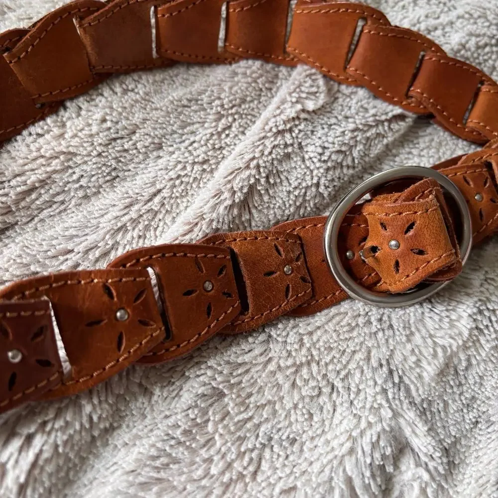 Leather Floral Stamped Boho Belt
